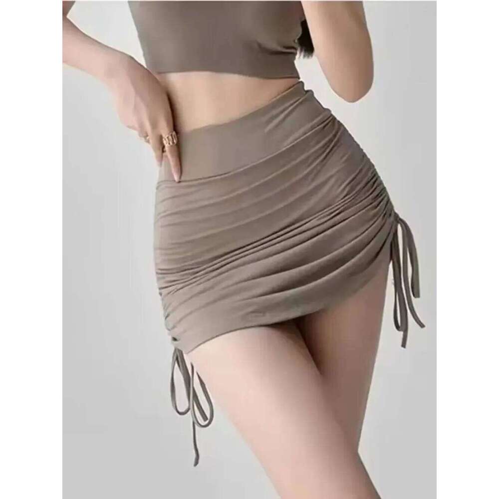 Sexy Women Summer Mini Drawstring High Waist Wrapped Hip Skirt Female Wild Solid Folds Slim Elastic Shorts Y2K Skirts C260126-image-1093224488