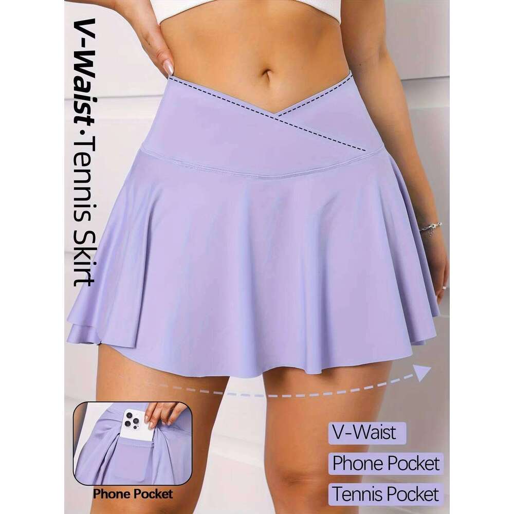 S-XL New Best-Selling Pleated Polyester Spandex High Waisted Pocket With Anti Glare A-Line Sports Tennis Skirt C260126-image-1093224450