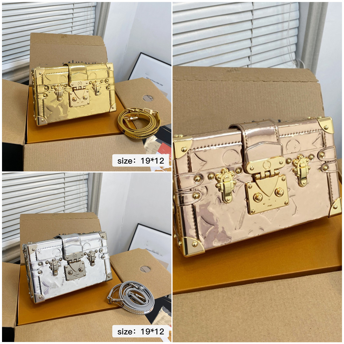 Petite Malle East West Box designer men women bag canvas embossed print leather Chain box cross-body shoulder bag purse handbag clutch Hight quality