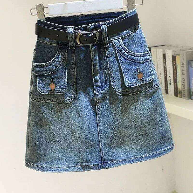 Women's Denim Skirt Zipper Blue High Waist Short Coquette Mini with Pocket Female Jeans Skirts Tight Gyaru Sexy Wrap Premium V C260126-image-1093223809