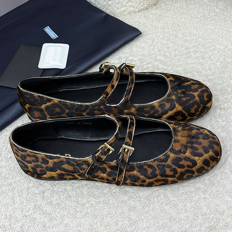 Ballerines en cuir imprimé miel pour femmes imprimé animal chaussures de ballet décontractées de bureau allure chaussures élégantes à bout rond t