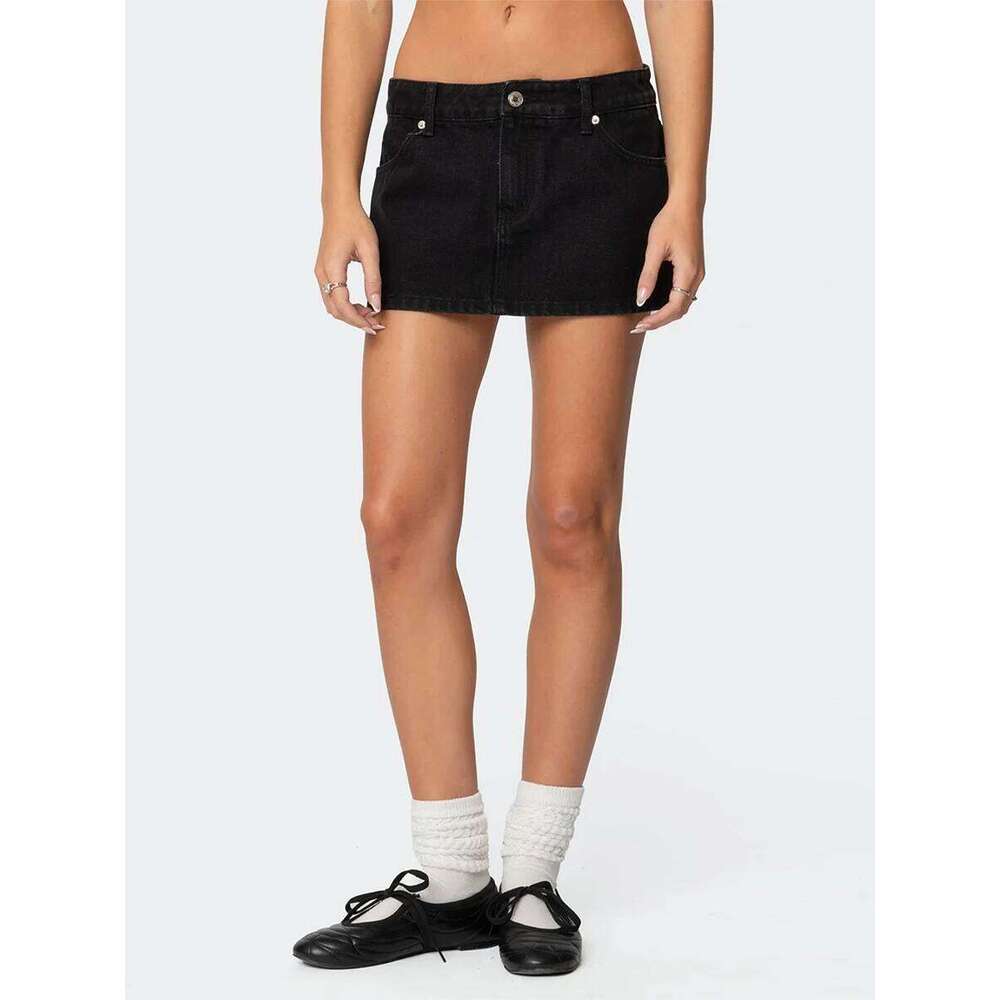 Women's Summer Mini Denim Skirts Low Rise Solid Color Skirt for Daily, Travel, Parties C260126-image-1093224170