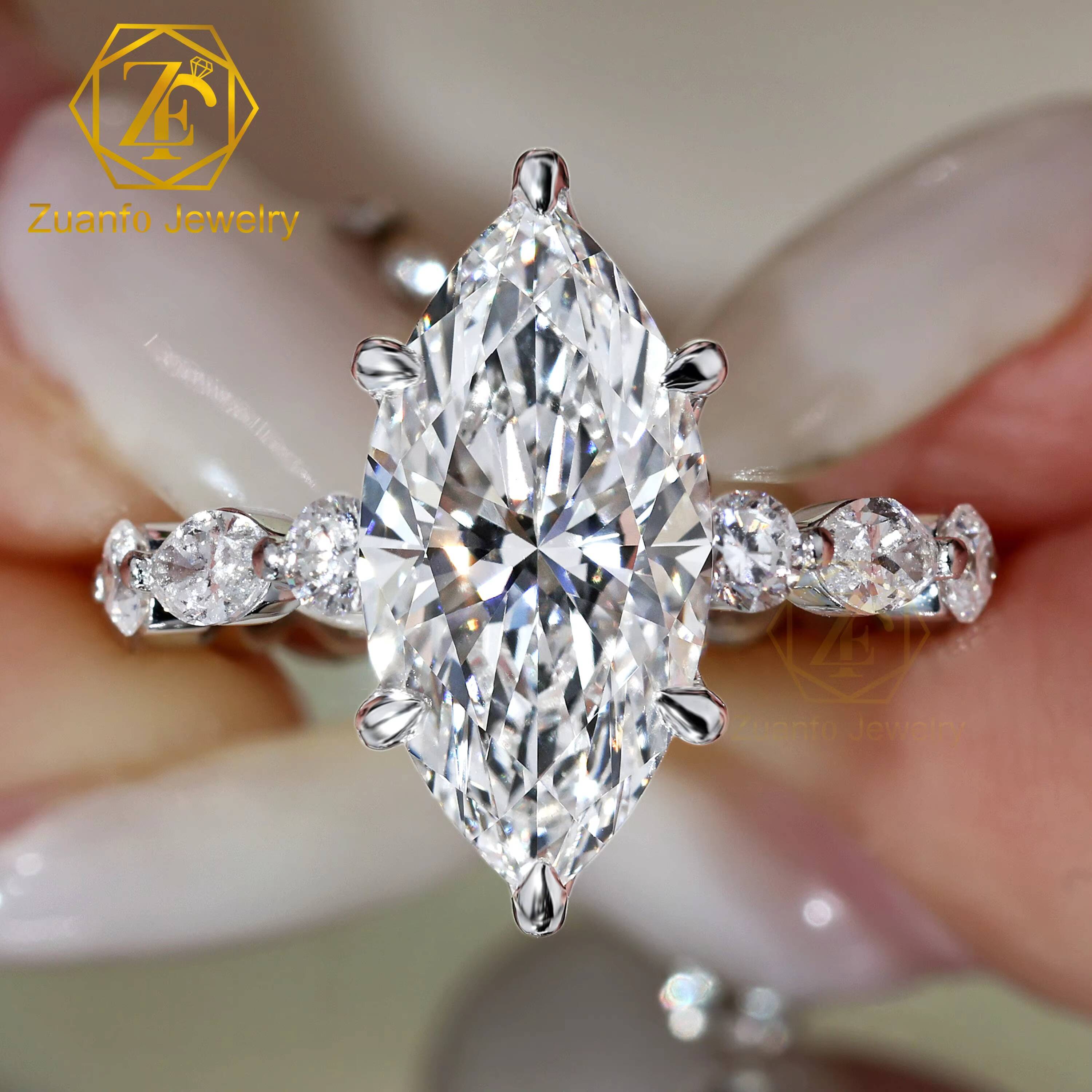 Custom Lab Diamond Engagement Rings CVD HTHP Vvs Lab Grown Diamond 18K Gold Marquise Solitaire Ring for Men Women