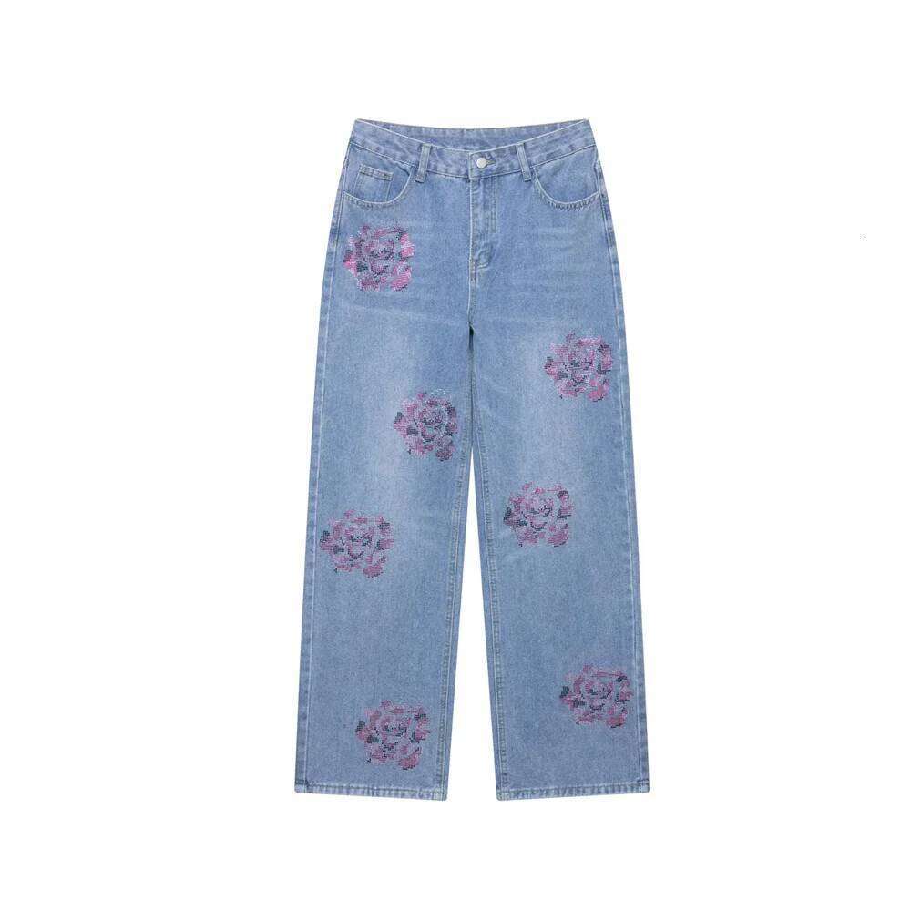 women's casual, simple and fashionable rhinestone embellished pants, summer new mid rise loose jeans C260126