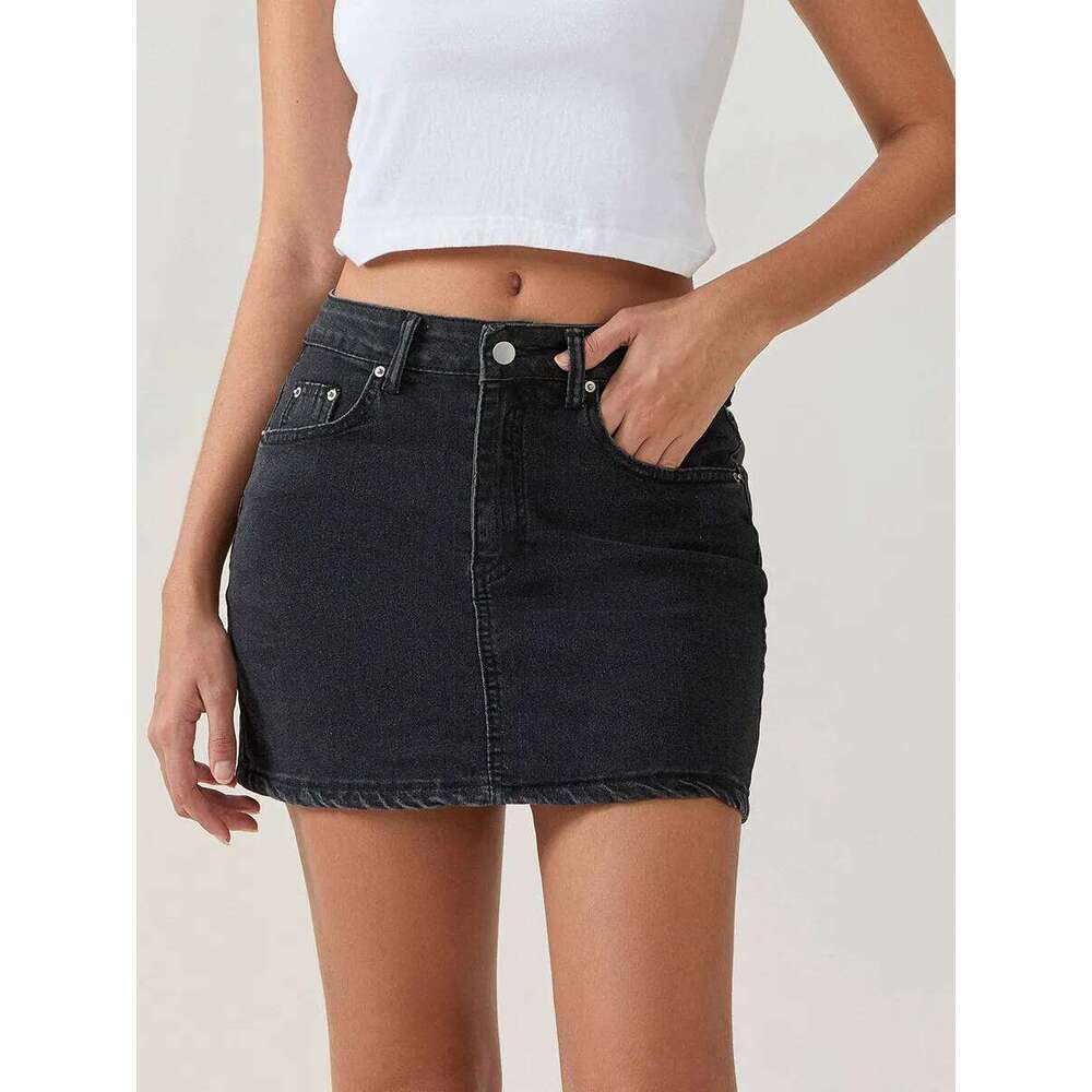 Denim For Women Solid Color Bodycon Jeans Summer Casual Mini Skirts C260126-image-1093224058