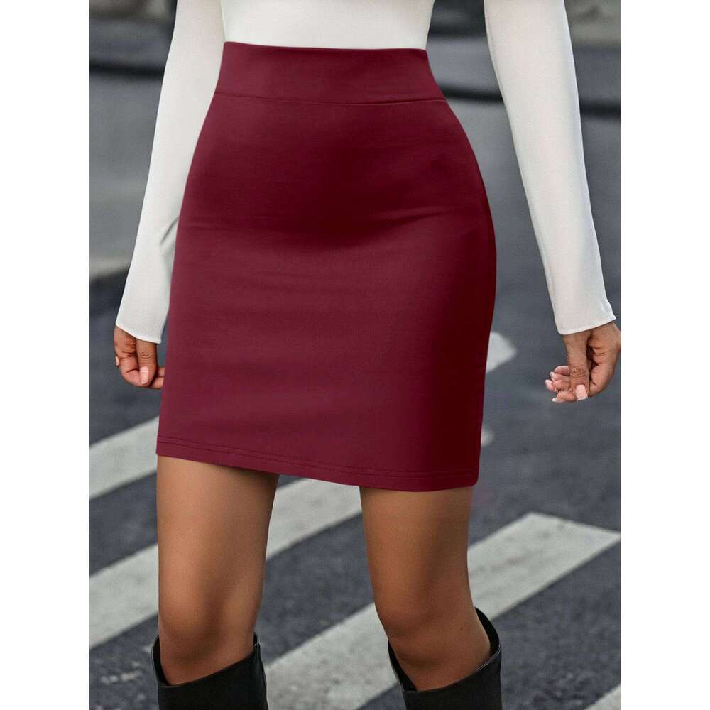 Women's Slim Fit Bodycon Mini Skirt - High Waist Elastic Waistband, Stretchy Comfortable Material, Versatile for Work, Party C260126-image-1093224550