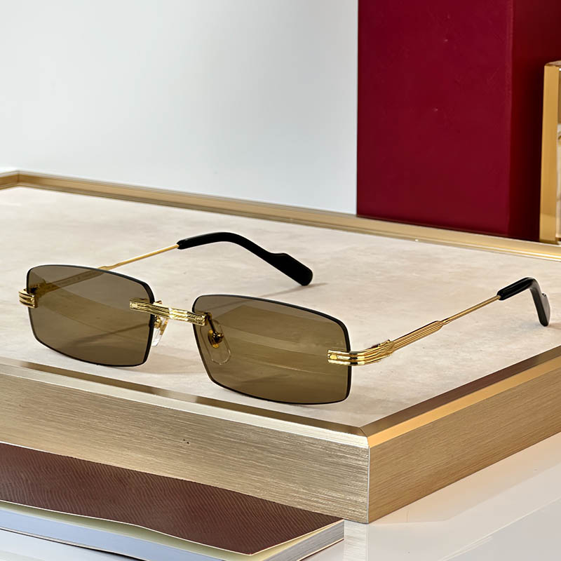 Lunettes de soleil rectangulaires sans cadre de concepteur Lentille photochromique Placage d'or simples hommes femmes portent des lunettes de cad