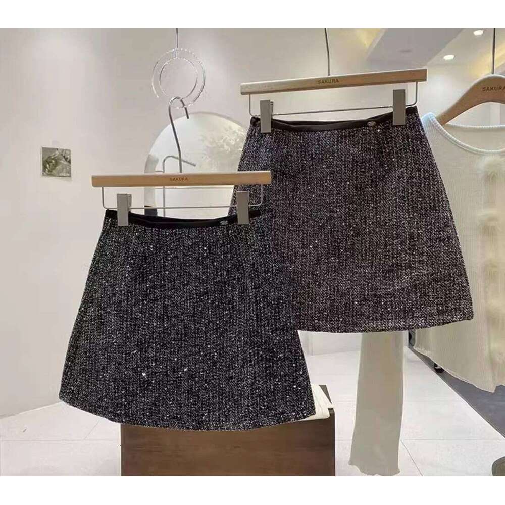 New Fashion Sexy High Waist Sequined Solid Color Slim Fit Above Knee Mini A-line Skirt For Women,2 Colors C260126-image-1093223750