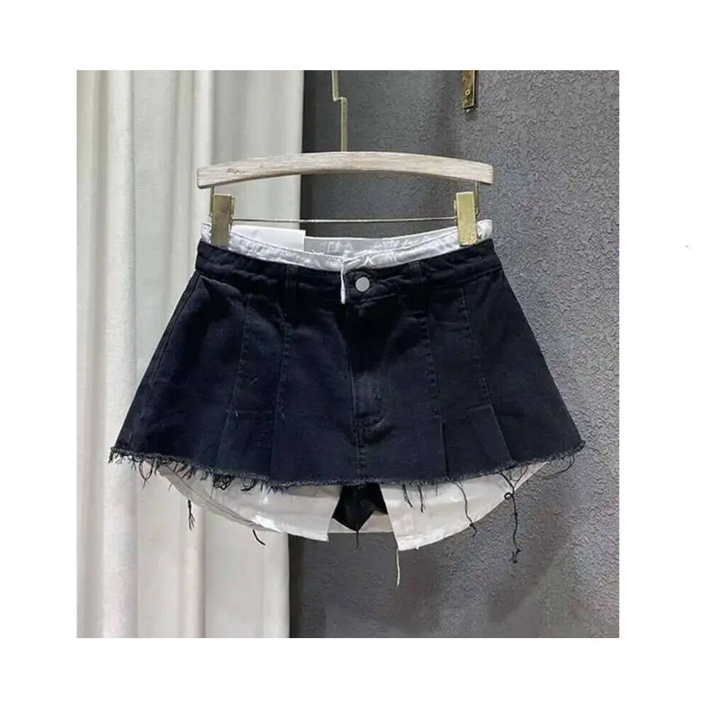 DEAT Trend Contrast Color Patchwork Denim Skirt Women Hem Burrs High Waist Loose Wrap Hip Skirts Female 2025 Spring New 11XX1592 C260205-image-1094351687