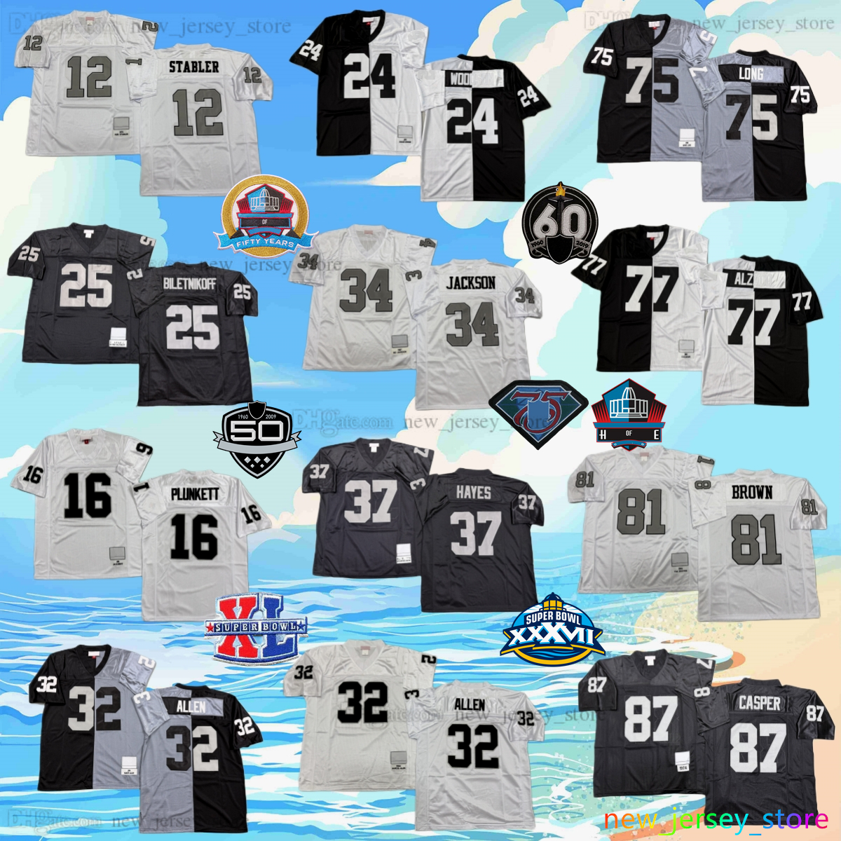 Custom S-6XL Throwback 1960 Football 12 Ken Stabler Jersey 34 Bo Jackson 24 Charles Woodson 81 Tim Brown 42 Ronnie Lott 32 Jack Tatum 87 Dave Cas-image-934991459