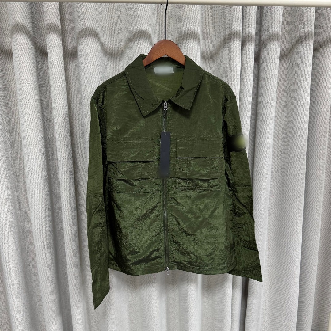 Stone Jacket Islandlycoat Jacket Men's Nylon Ripstop Overshirt Jacket With Arm Patch Multi Pocket Full Zip Casual Windbreaker 86F