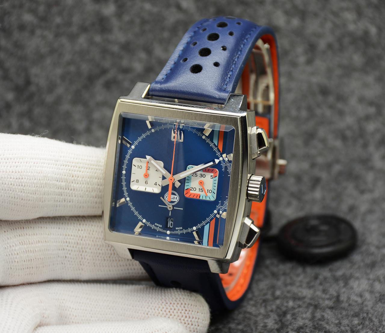 2025 nouvelle montre pour hommes super décontractée AAA usine grand cadran chrono carré 41mm verre saphir bracelet bleu cadran argent