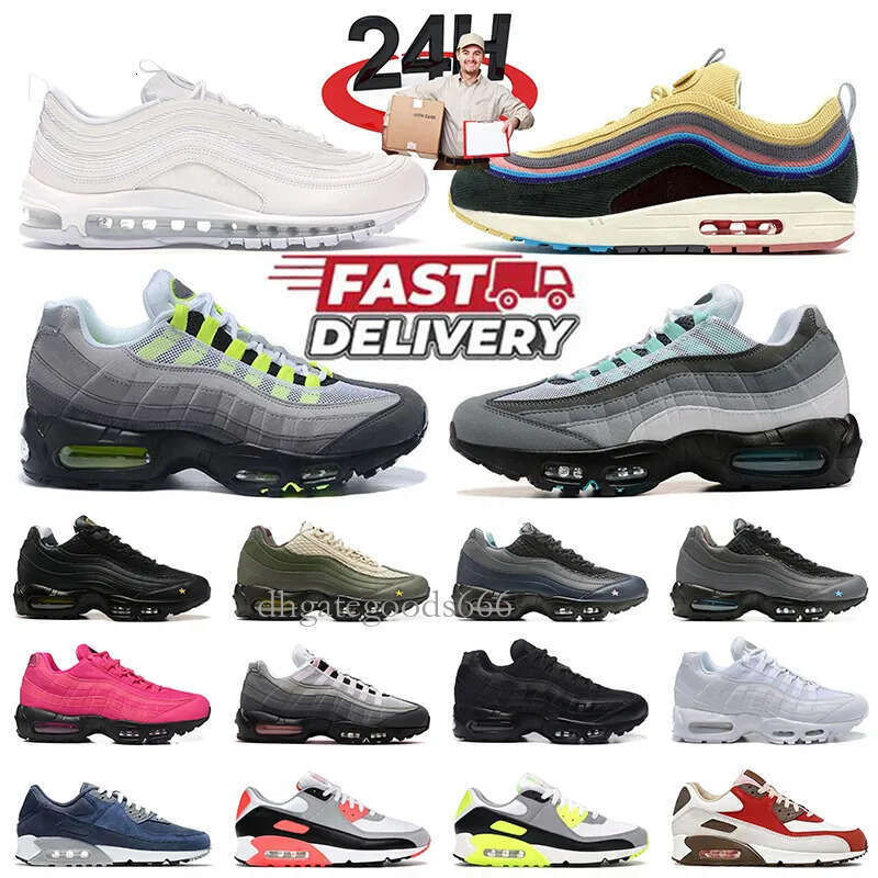 Top Qualité 95 95s Designer Chaussures de course 90 97 Baskets Blanc Noir Néon Hyper Turquoise Batman Rose Mousse Hommes Formateurs 90s 97s Femme