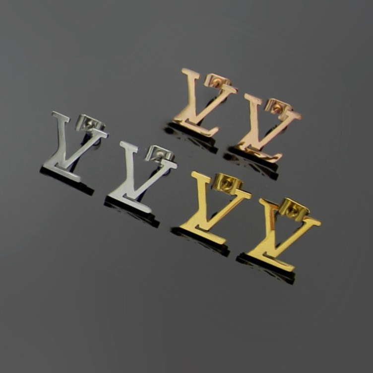 Boucles d'oreilles simples avec lettre V pour hommes, femmes, Couples, boucles d'oreilles de styliste en or Rose, bijoux pour femmes