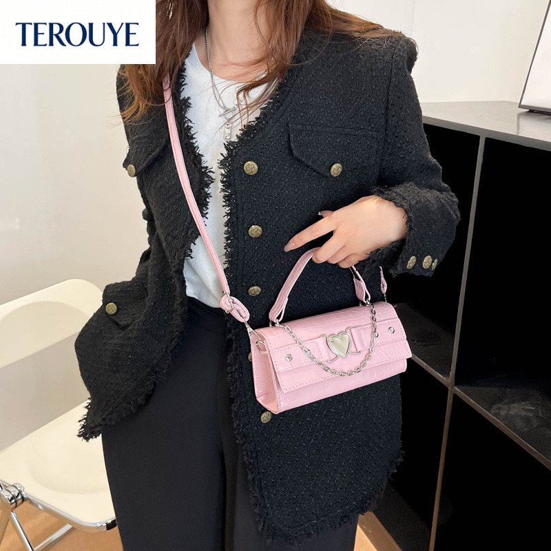 terouye autumn new fashion crocodile pattern chain simple style womens niche shoulder bag elegant crossbody womens small square
