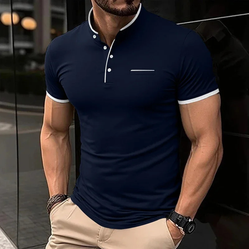 Casual and Mens Fashionable Solid Color Short Slved Stand Up Collar Tshirt Summer Versatile Comfortable Top 260127 L260612