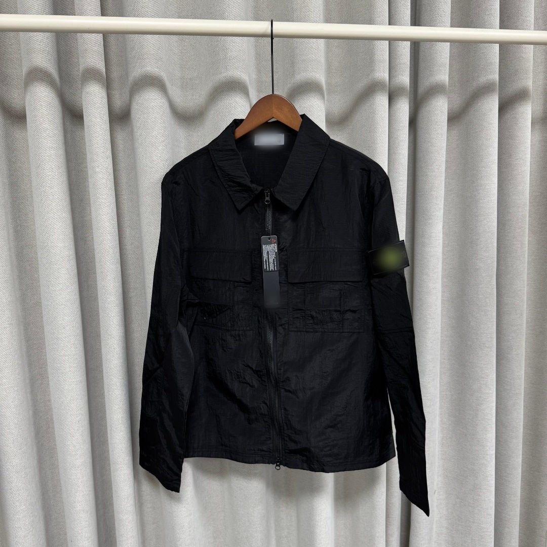 Stones Islens Mens Nylon Ripstop Overshirt Jacket With Arm Patch Multi Pocket Full Zip Casual Windbreaker Stoney Hoodie Stone Isanscompass Patch Swe