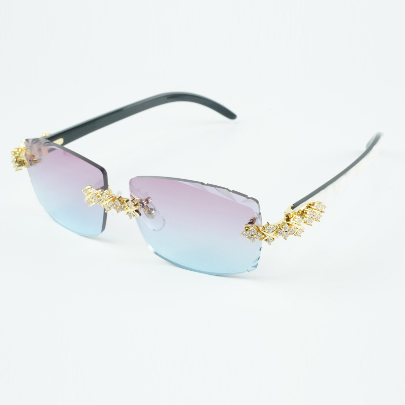Vente directe de lunettes de soleil de diamant de flocon de neige de créateur à la mode 3524015 jambes en corne de buffle mélangées naturelles ta