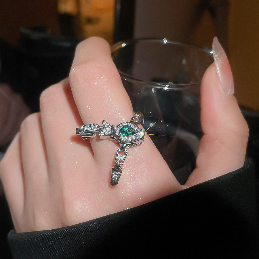European and American Cross-Border Zircon Snake-Shaped Sweet Cool Style Niche Trend Versatile Index Finger Light Luxury High-End Feel Ring for Wo-image-1095192735