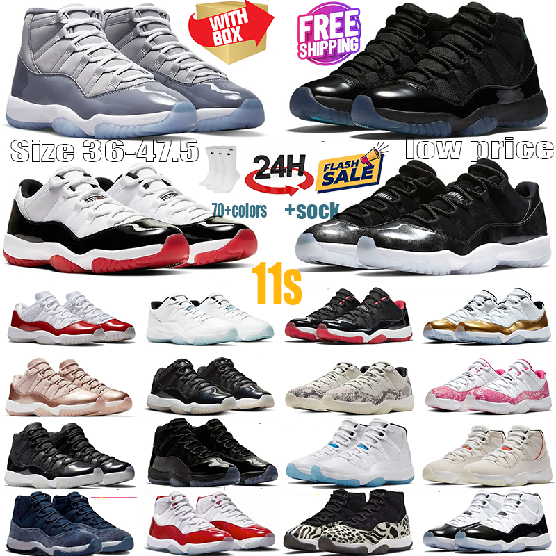 Avec la boîte 11S Chaussures de designer OG Basketball Chaussures 11 Gamma Blue Canyon Purple H-Town 285 Sail Blanc Gris Concord Bred Sports Snea