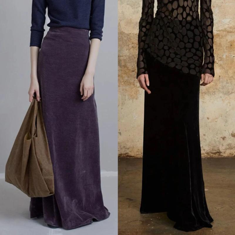 Skirts Women's Luxury Velvet Slanted Cut Midi Skirt Slim Fit High Waist Lady Long Jupe For Spring Summer 2026