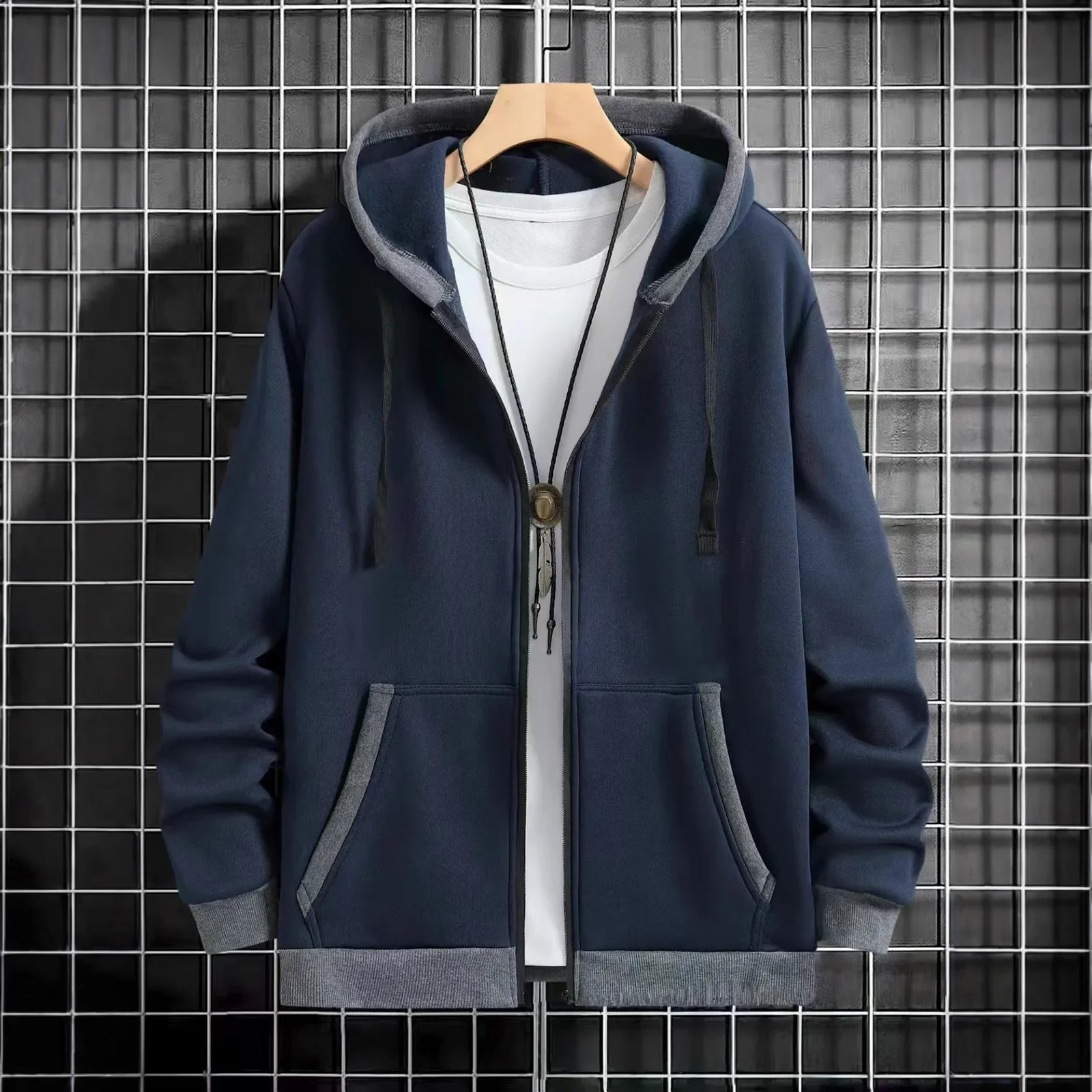 Mens Thickened Hooded Zipper Cardigan Casual Outerwear Fashionable Sweatshirt Autumn Winter Arrival CrossBorder Style 260127 L260612