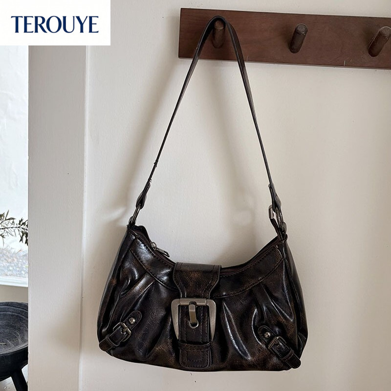 terouye autumn winter new french y2k punk motorcycle bag elegant retro vintage style underarm bag light bag luxury womens handbag
