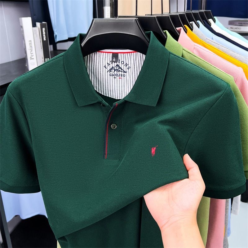 mens polo mercerized long sleeve short sleeve polo shirt fashionable business mens embroidered lightweight breathable designer casual lapel striped