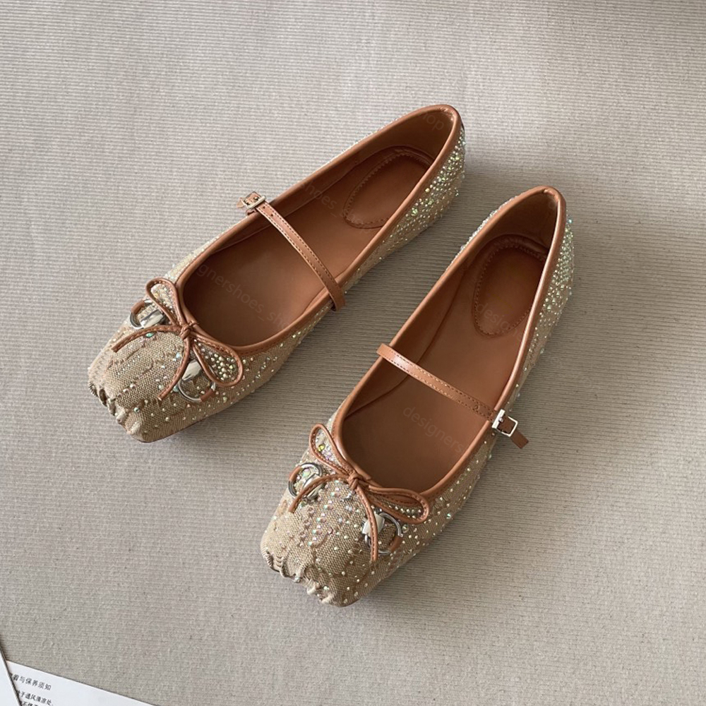 Luxury Ballet flat shoes Designer Professional Dance Shoes Crystal ballerinas Bowknot Round toe Shallow Mouth Single Shoe Mary Jane comfortable flat