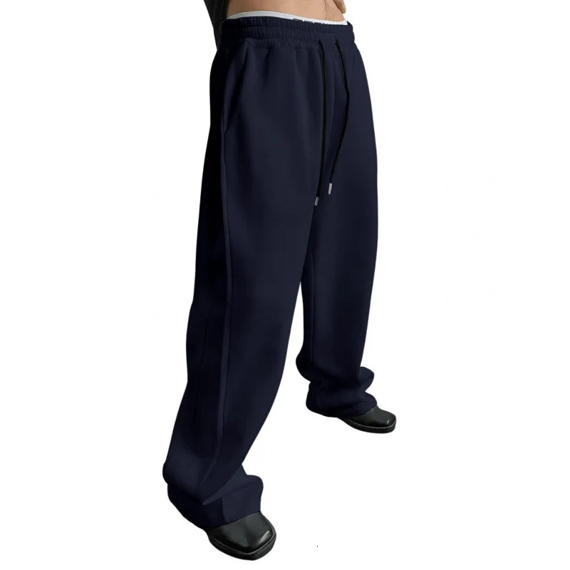 drawstring Mens sweatpants straight leg wide loose fit with pocket multifunctional solid color sports pant 260127 L260612