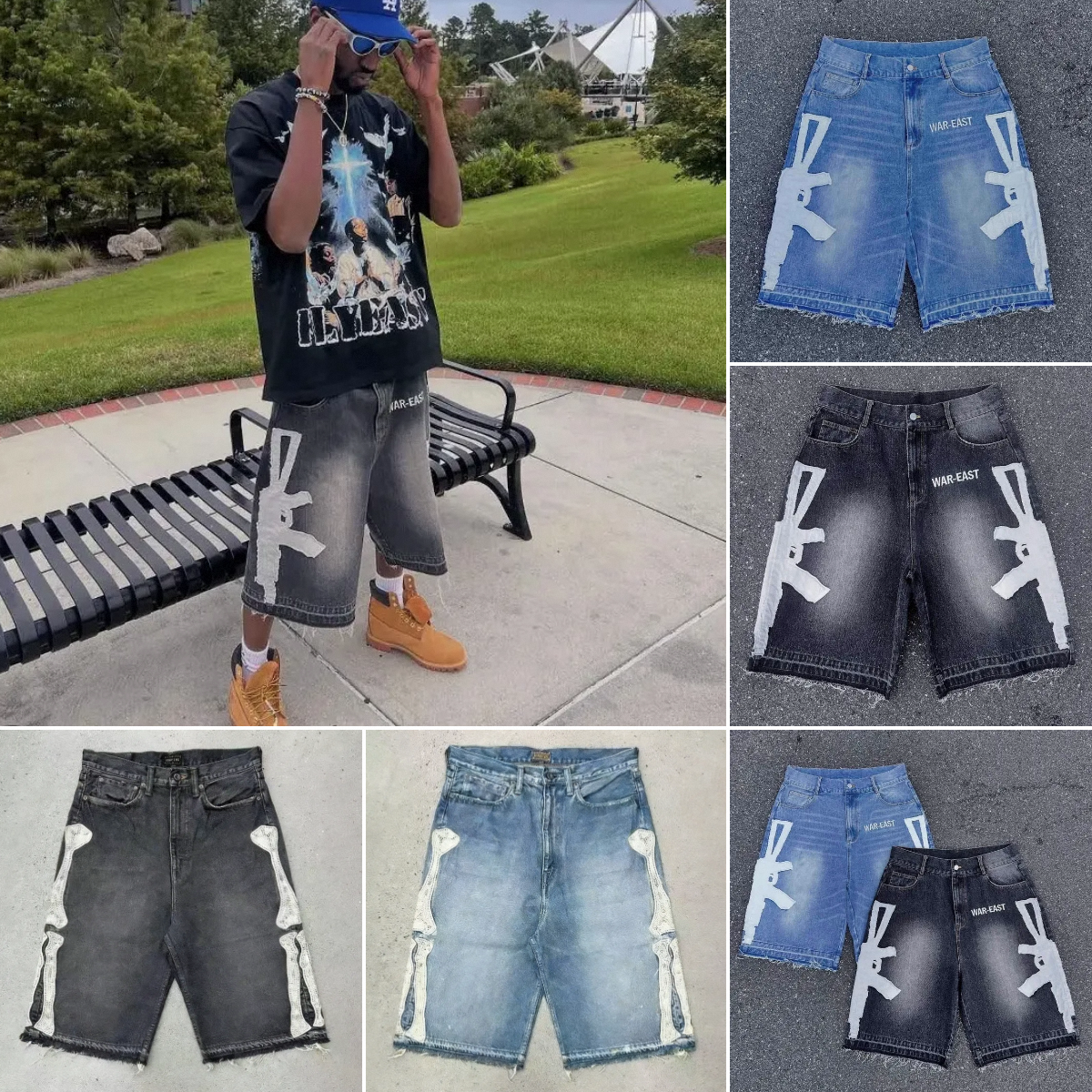 Men's Pants Harajuku Two Guns Shorts Skateboarding Trendy Unisex Jeans trousers Pants cargo pants new streetwear men clothing S-2XL