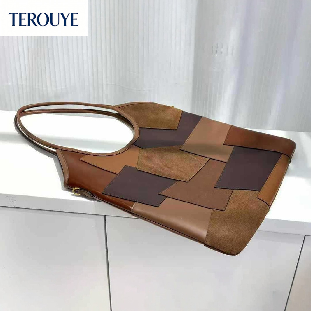terouye autumn new womens womens shoulder bag leather french niche style retro patch handbag personalized armpit light luxury