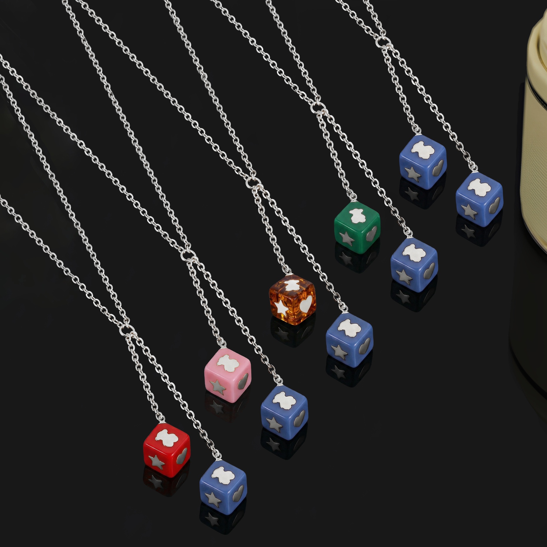 New Fashion Women Girls Silver Gold Stainless Steel Span Bear Heart Star Cartoon Animal Blue Purple Pink Green Double Sieve Cube Pendant Jewelry-image-1093312406