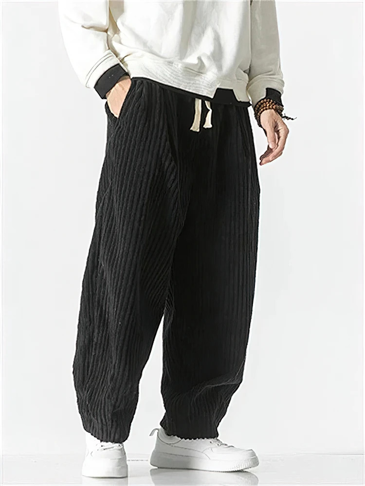 Corduroy Casual Pants Trousers Men Loose Fit Vintage Baggy Straight Sweatpants Elastic Waist Drawstring Outdoor Strtwear 260127 L260612
