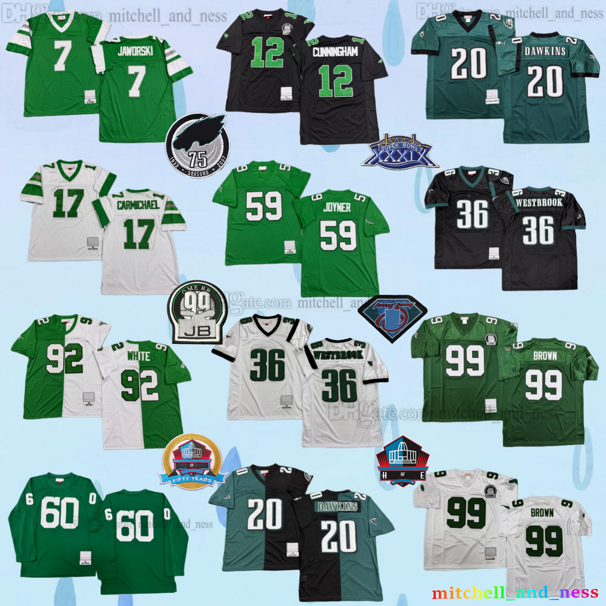 Custom S-6XL Throwback 1945 Football 20 Brian Dawkins Jersey 7 Ron Jaworski 92 Reggie White 12 Randall Cunningham Harold Carmichael Eric Allen Cl-image-924997227