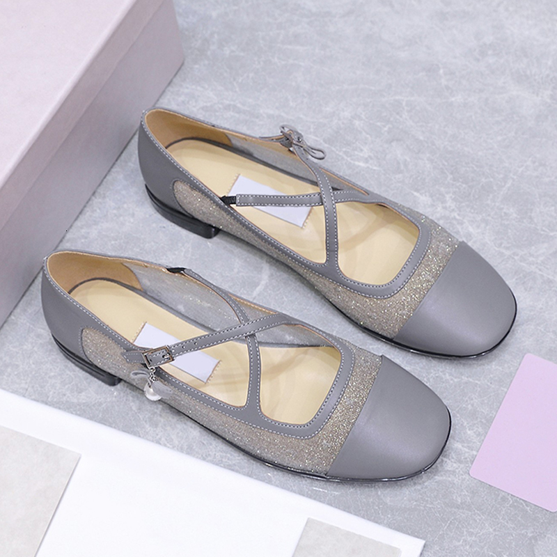 New Designer Luxurious Sparkling Crystal Elegant Mesh Sandals Lightweight and Breathable Elegant Mary Janes Ballet Flats 1036
