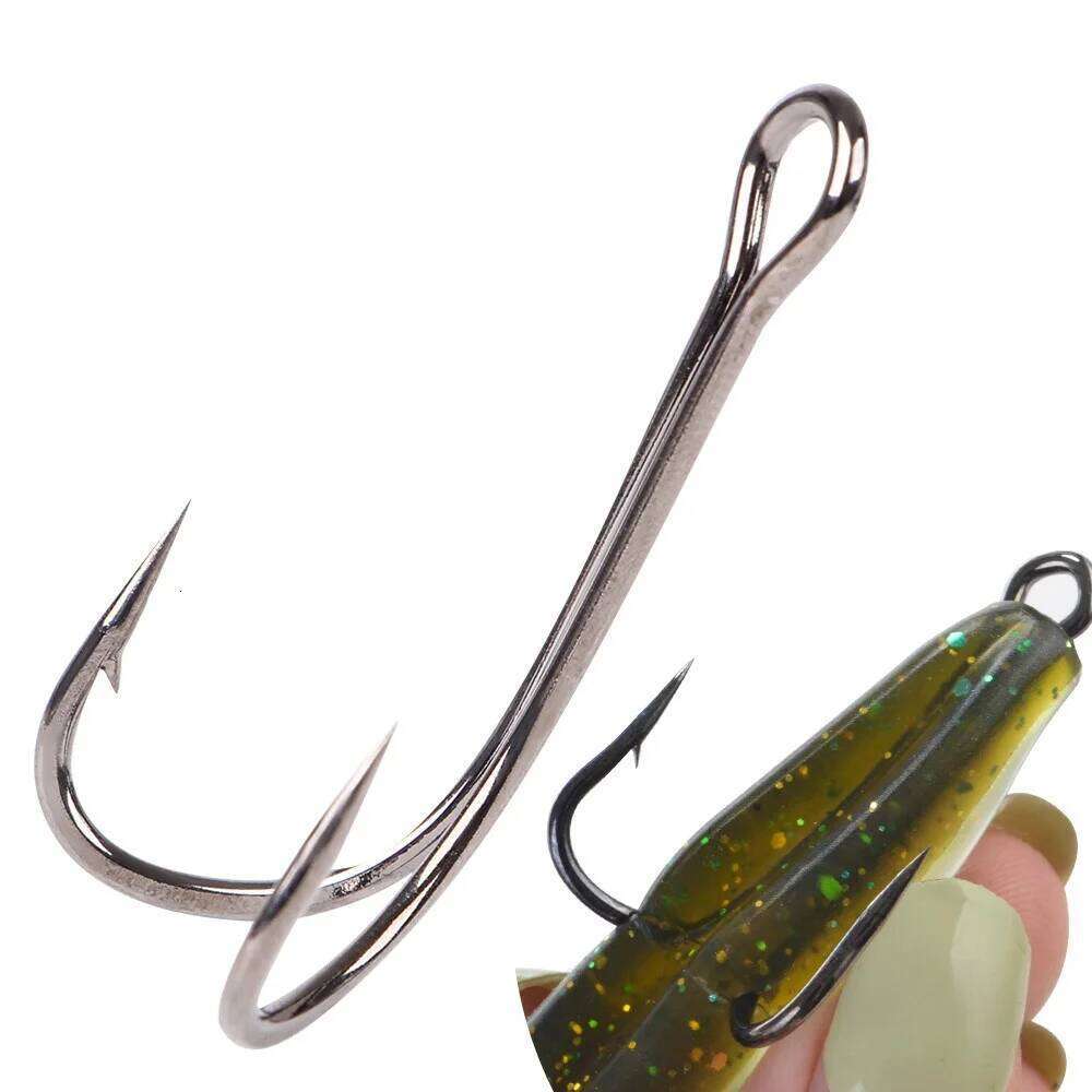 FTK 20PCS High Carbon Steel Duple 1/2/4/6/8# Double Fishing Hooks Barbed Carp Fishhook For Soft Worm Lure Z260128-image-1093486221