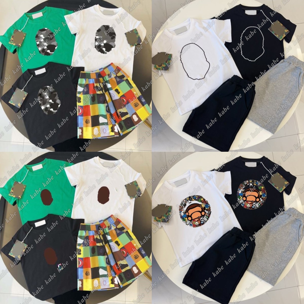 Designer kids Clothing Sets baby T-shirts shorts set toddler clothes children infant boys girls green black white casual summer suit-image-1093462220