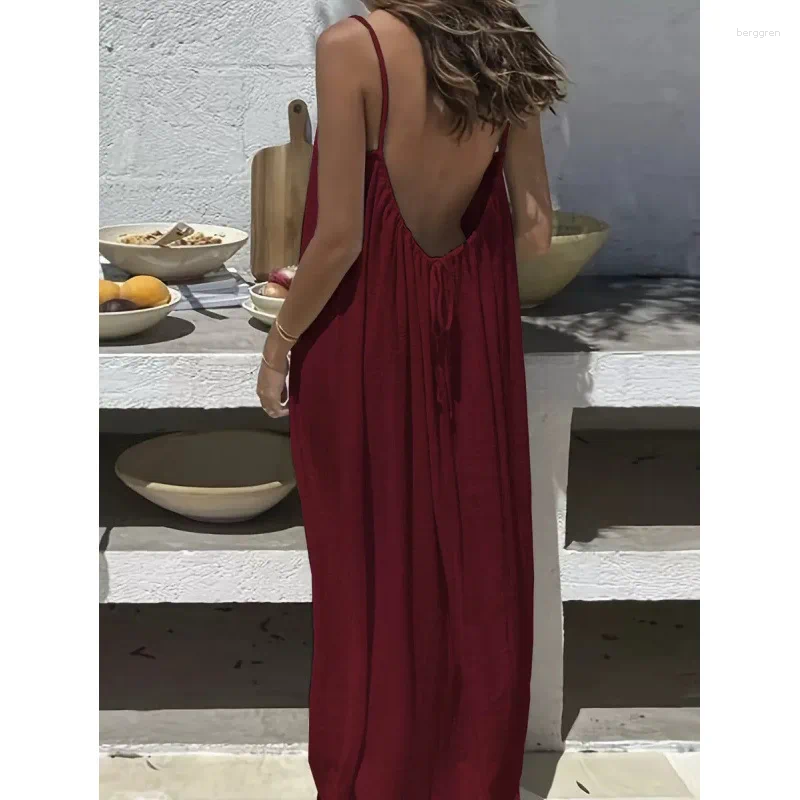 Amazon Robe Décontractée Femme Longue Sans Bretelles Dos Nu Ample Robe de Maison Confortable Tenue de Nuit Maxi