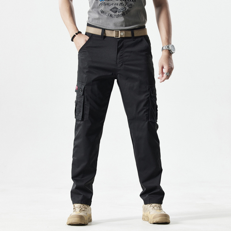 Pantalones utilitarios informales para hombre, pantalones cargo versátiles con múltiples bolsillos para salir, estilo de pierna recta delgada