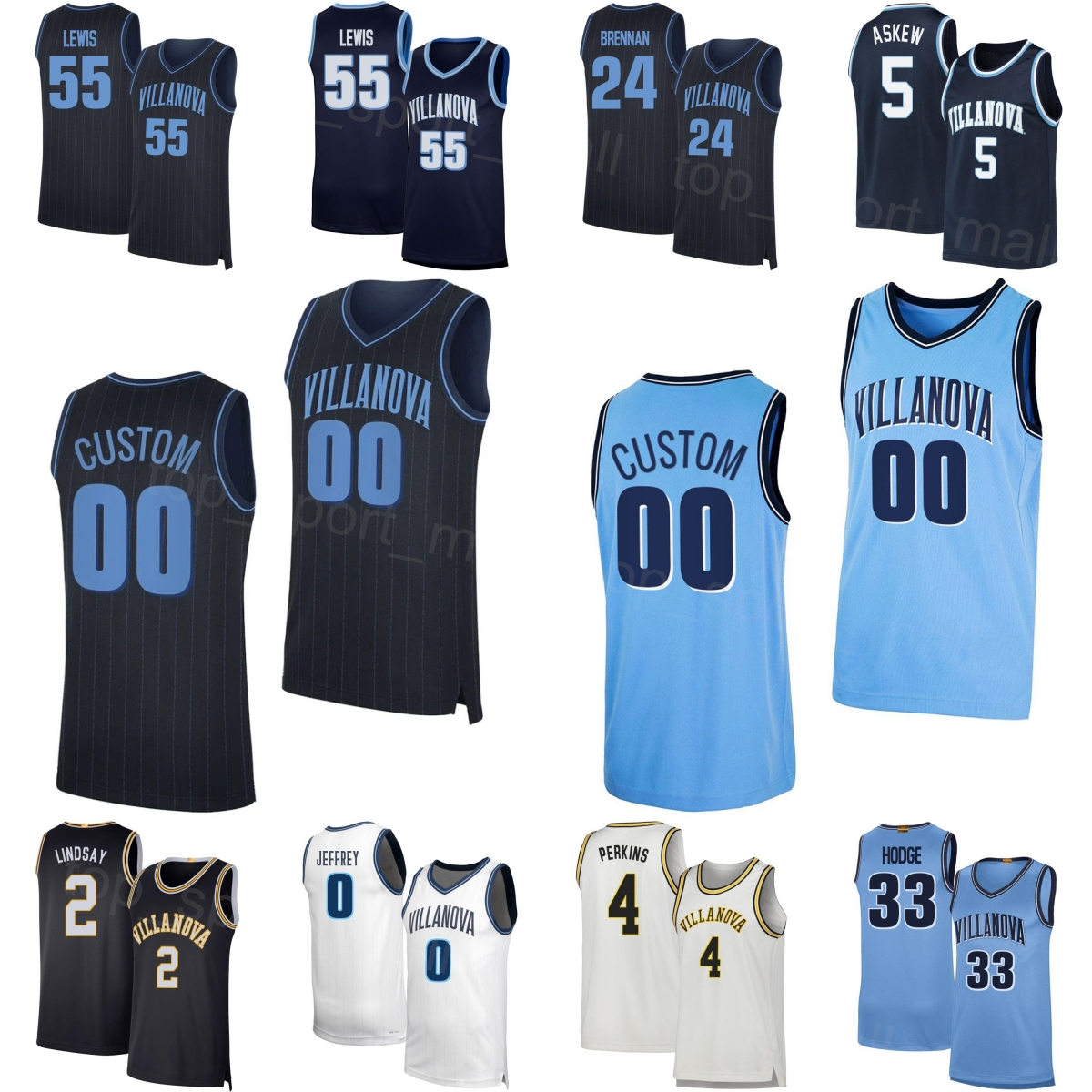 Maillot de basket-ball universitaire imprimé Villanova Wildcats 2 Bryce Lindsay Duke Brennan Acaden Lewis Tyler Perkins Matt Hodge Devin Askew Ch