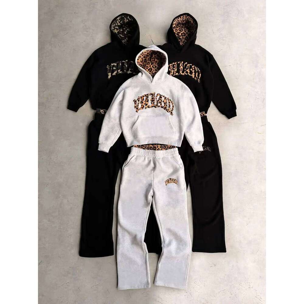 2025 New Tracksuit Men Clothing Y2K Vintage Embroidered Leopard Print Street Casual Hoodie Trendy Double Waist Unisex Sweatpants X260128