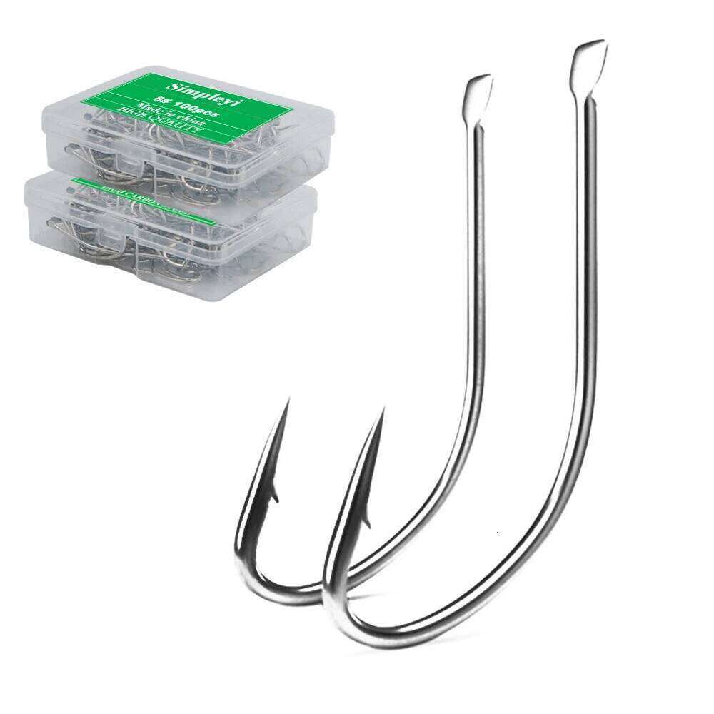 100pcs/box 1-14# High Carbon Steel Crooked Barbed Fishhook Black Flat Carp Fishing Hooks Set Accessories Tool Fish Tackle Z260128-image-1093483999