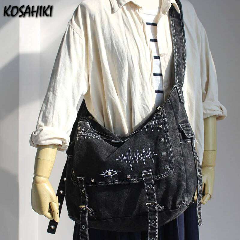 Y2k Aesthetic Trendy Grunge Denim Bag High capacity Vintage All Match Women's Handbags Korean New Casual Shoulder Crossbody Bags H260128