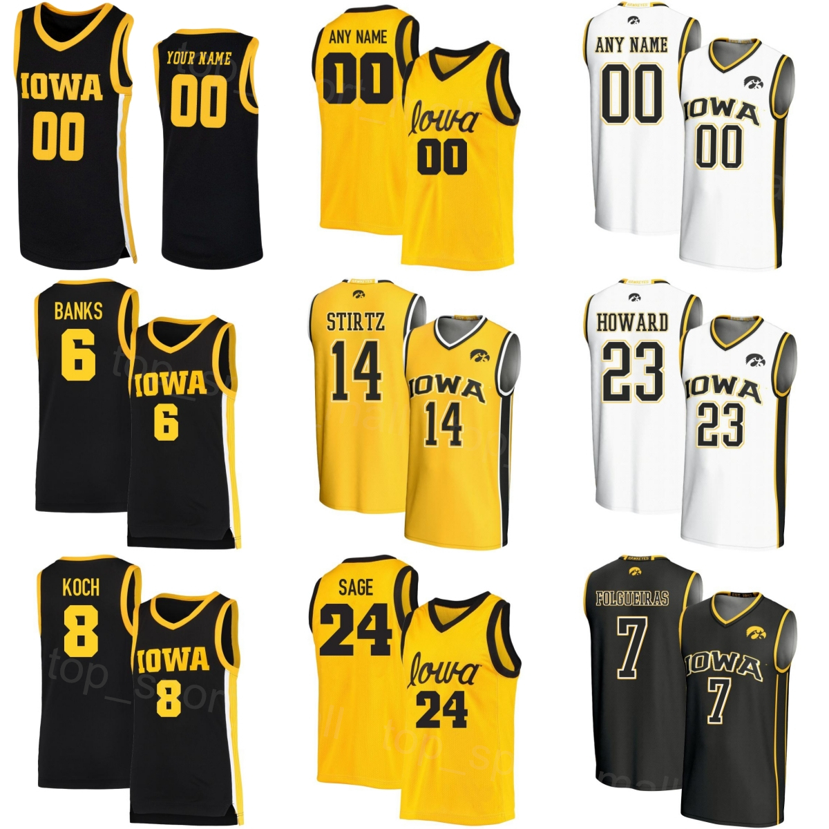 Maillot de basket-ball universitaire imprimé Iowa Hawkeyes Jersey 14 Bennett Stirtz 7 Alvaro Folgueiras 6 Tavion Banks 3 Cam Manyawu 8 Cooper Koc