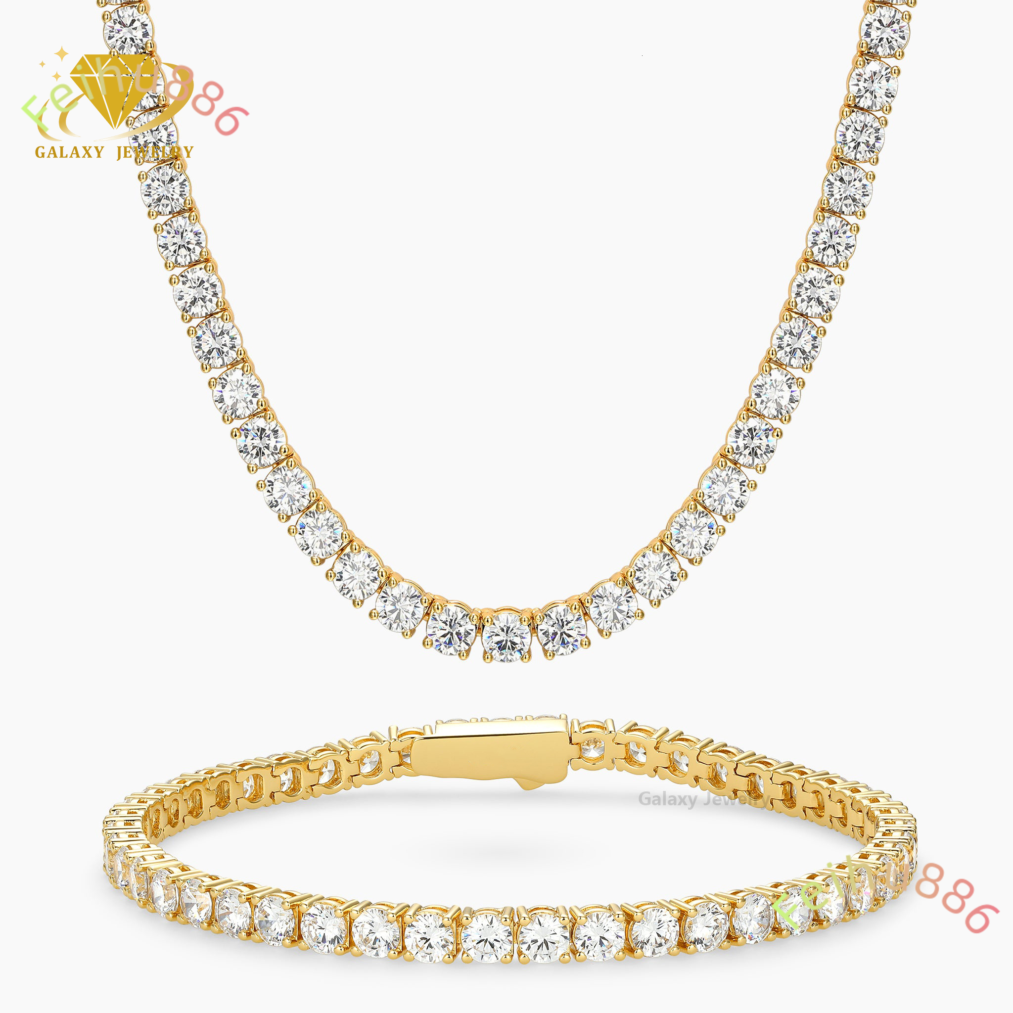 Fashion Jewelry Tennis Chain Custom 10K Solid Gold Iced Out Moissanite Diamond Tennis Chain Bracelet Necklace Men Women