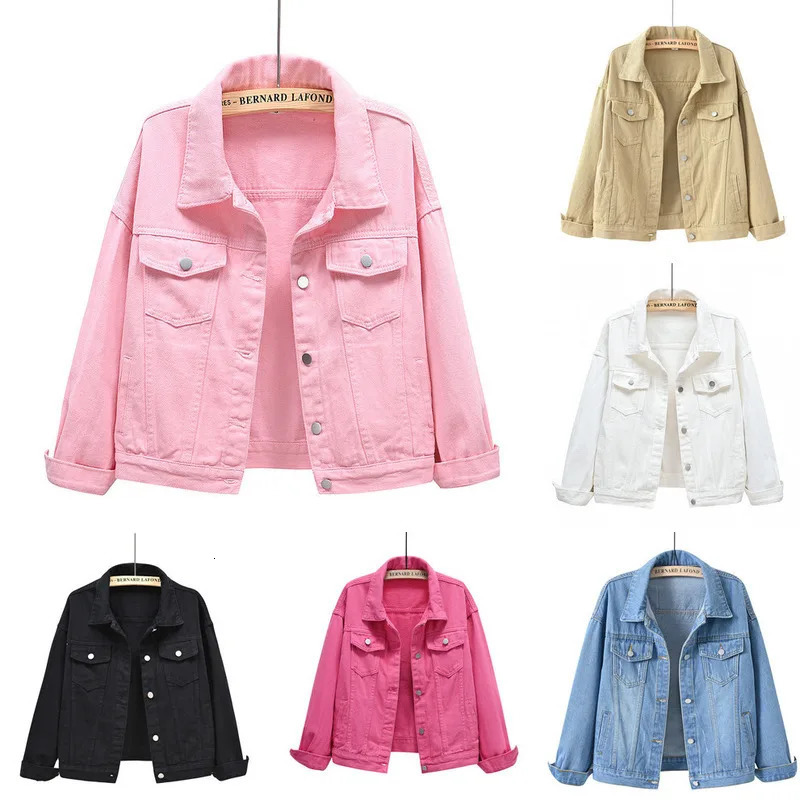 Pink Denim Jacket Womens Spring Autumn Singlebreasted Lapel Coat Fashion Green Black Red Blue Outerwear Female Jean Overcoat 260120