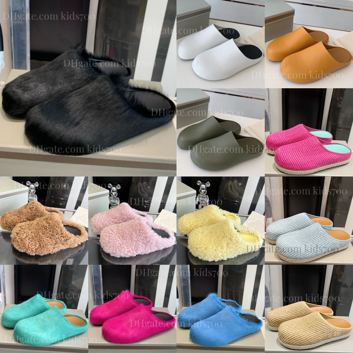 Pantoufles de créateurs Femmes Hommes Cheveux longs Mule en cuir de veau Marque de luxe Sabot Slides Fussbett Noir Blanc Rouge Bleu Gris Orange V
