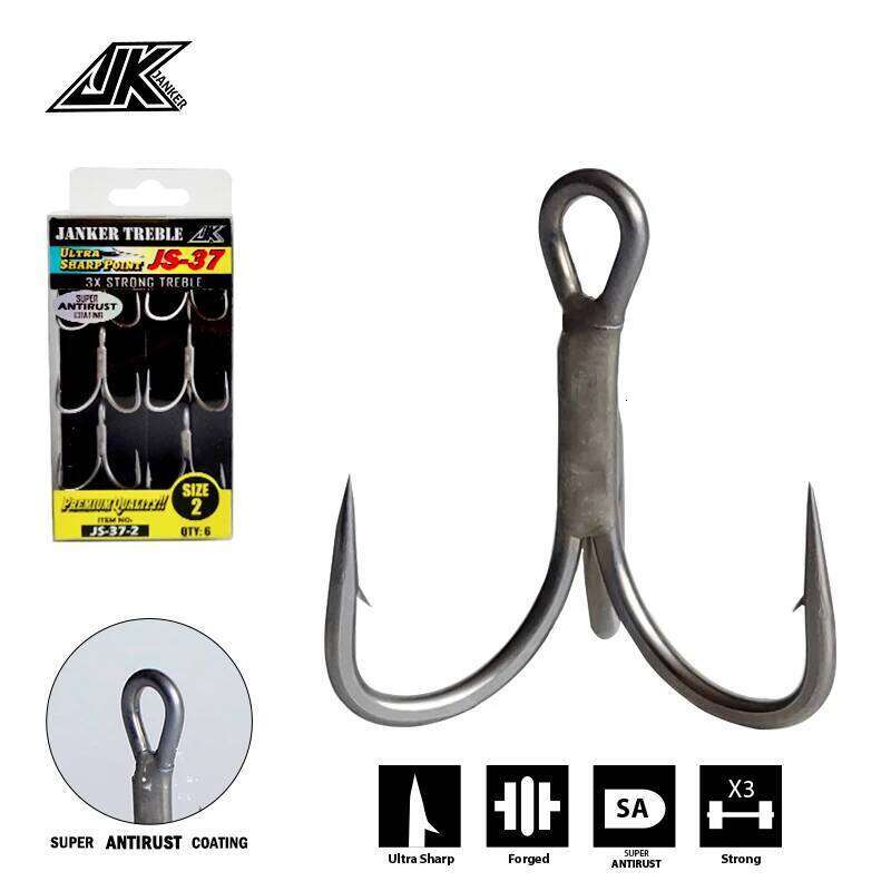 JK JS-37 Triple Gray Color 3X Strong Treble Hooks super antirust Fishhook Fishing Tee Hook#10~#1.1/0 2/0 3/0 Seafishing Z260128-image-1093484718