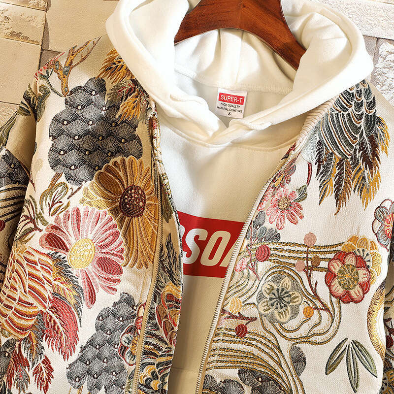 New DesignEmbroidered Jacket 2025 New Fashion Stand Collar Jacket Boutique Plus Size Men 's Hip Hop Casual Men 's Jacket 5X Bohemian Style